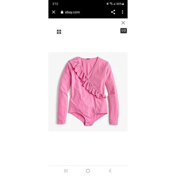 J.Crew Women's Deep Blossom Pink Ruffle-Front Wrap Bodysuit One-Piece Large - Picture 1 of 5